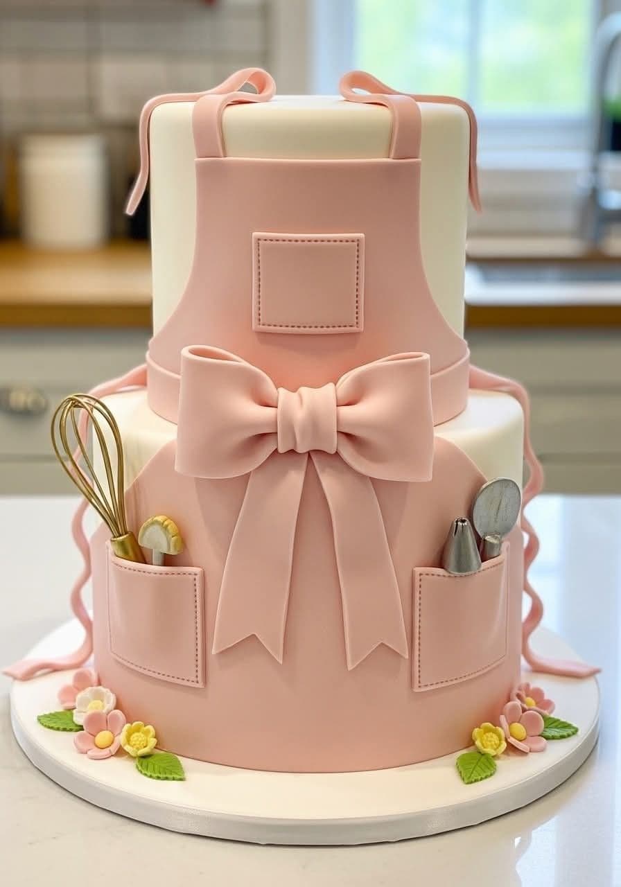 A custom 3rd birthday cake decorated to look like a baker's workstation. The cake features intricately handcrafted fondant details representing baking tools and ingredients, sitting alongside a prominent number 3 to celebrate the milestone. Custom handcrafted baking theme 3rd birthday cake by PlateStory in Chennai, featuring detailed edible baking utensils, a chef theme, and a number 3.